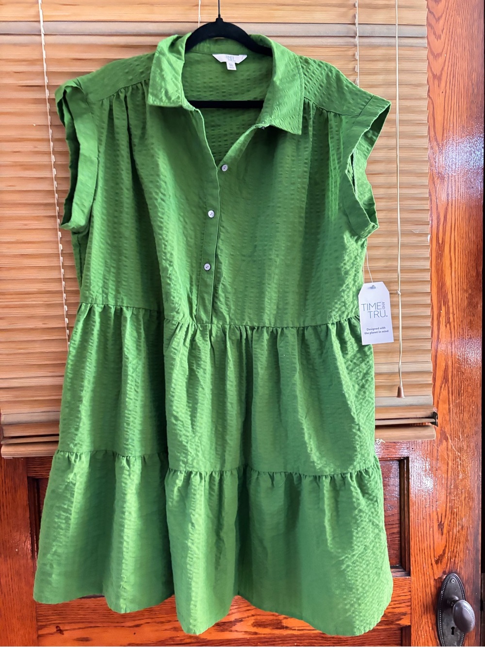 Time and Tru Green Tiered Button-Front Dress